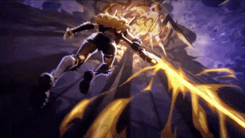 a cartoon character is flying through the air holding a sword