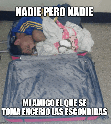 a man is sleeping in a suitcase with a caption that says nadie pero nadie