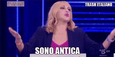a woman says sono antica on a tv show