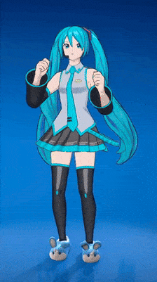 hatsune miku is a character from a video game and is wearing slippers