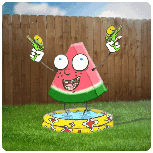 a cartoon of a watermelon holding water guns