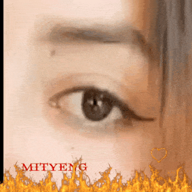 a close up of a woman 's eye with the name mityeng on the bottom right