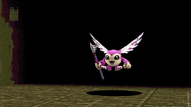 a cartoon character is surrounded by a purple and white glowing object .