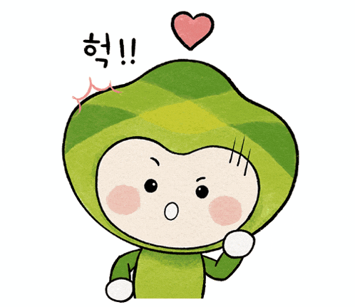 a cartoon drawing of a person with a green hat and a heart above their head