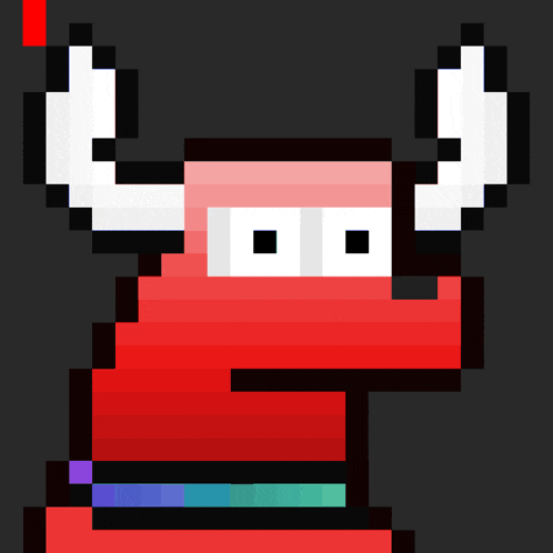 a pixel art of a red ninja with horns