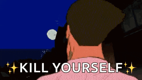 a pixel art of a man with the words kill yourself