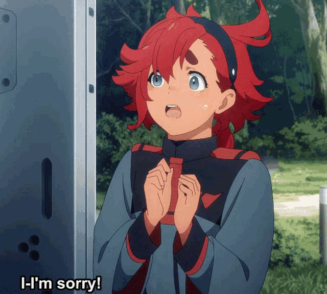 a girl with red hair says i 'm sorry in a cartoon