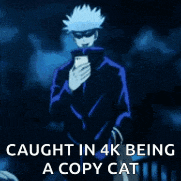 a man is taking a selfie with a cell phone and the caption says caught in 4k being a copy cat .
