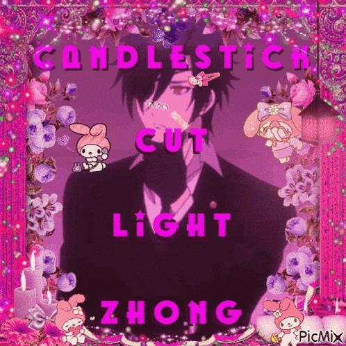 a picture of a man with the words candlestick cut light zhong written on it