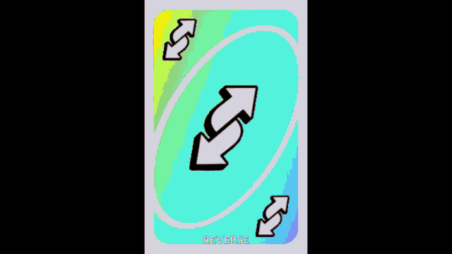 a card that says reverse on it with two arrows pointing in opposite directions