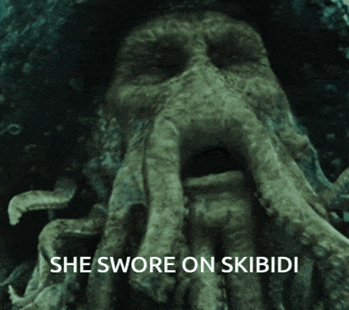 a statue of an octopus with the words she swore on skibidi on the bottom