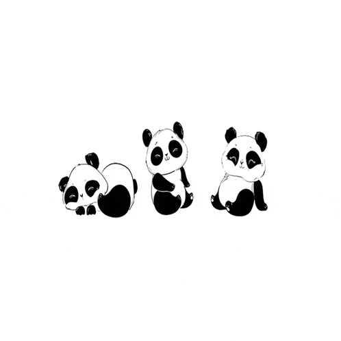 three panda bears are sitting next to each other with their eyes closed