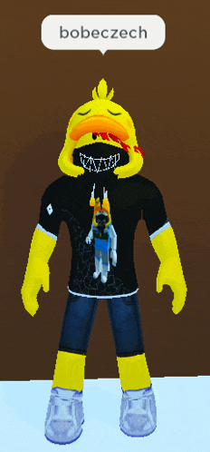 a cartoon character with a duck head and a speech bubble that says bobecczech