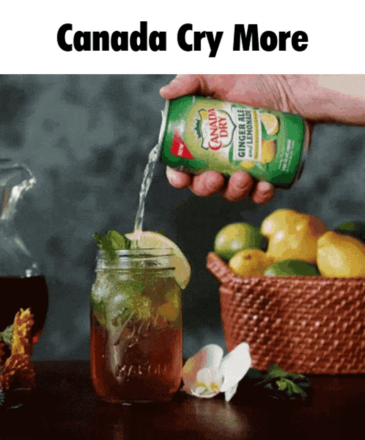 a can of canada dry ginger ale being poured into a glass
