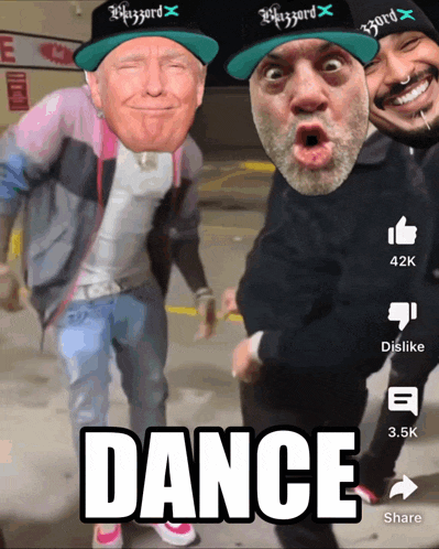 a group of men are dancing with the word dance on the bottom left