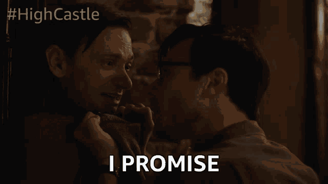 a man says i promise while kissing another man on the cheek