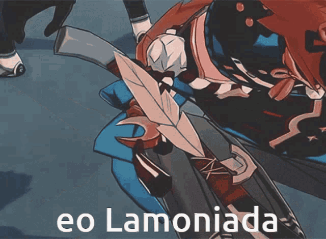 a drawing of a person holding a sword with the words eo lamoniada written below it