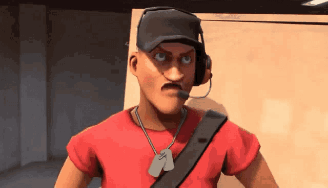 a cartoon character wearing headphones and a dog tag