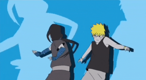 two anime characters are standing next to each other