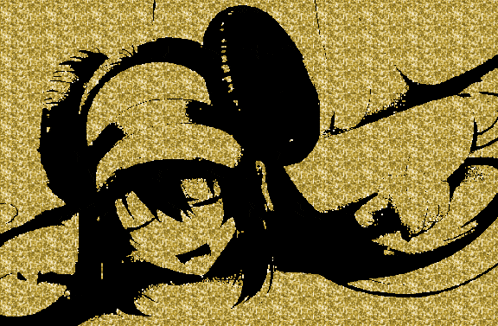 a black and gold background with a silhouette of a woman