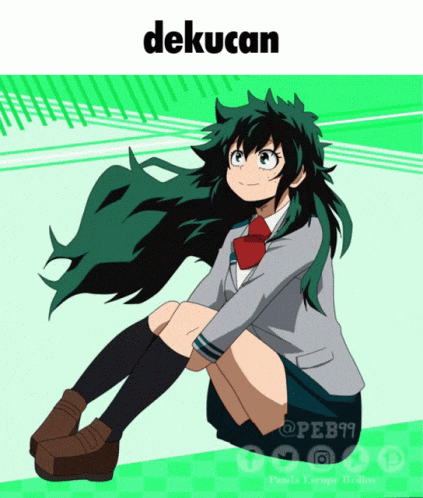 a picture of a girl with green hair and the word dekucan