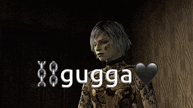 a video game character named gugga with a heart in the background