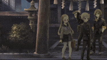 a group of cartoon characters are standing in front of a building and one of them says are you a wattle jealous