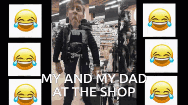 a collage of smiley faces and the words my and my dad at the shop