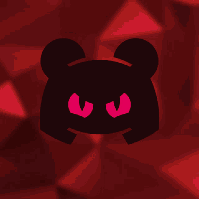 a cartoon drawing of a black bear with pink eyes on a red background