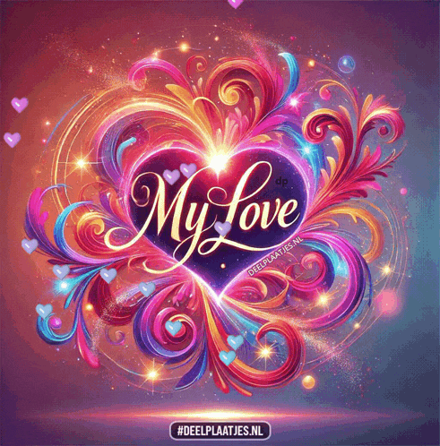 a colorful heart with the words my love written on it