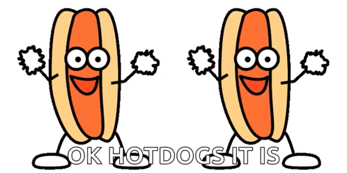 a cartoon of two hot dogs with the words ok hotdogs it is