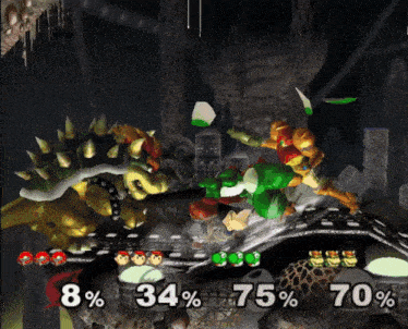 a screenshot of a video game with the percentages of each character displayed