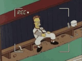 a cartoon of homer simpson sitting on a bench with the word rec on the bottom