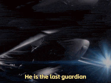 a picture of a space ship with the words he is the last guardian above it