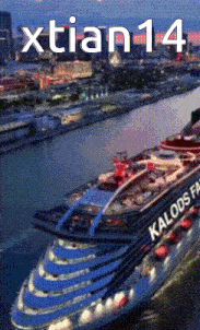 a large cruise ship is docked in a harbor and says kalods fa on the side