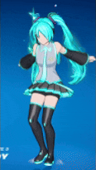 hatsune miku dancing in a video game with a blue background
