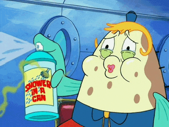 a cartoon character is holding a can of shower in a can