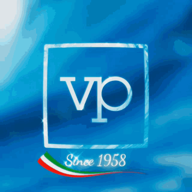 a blue background with a square with the letter vp in it