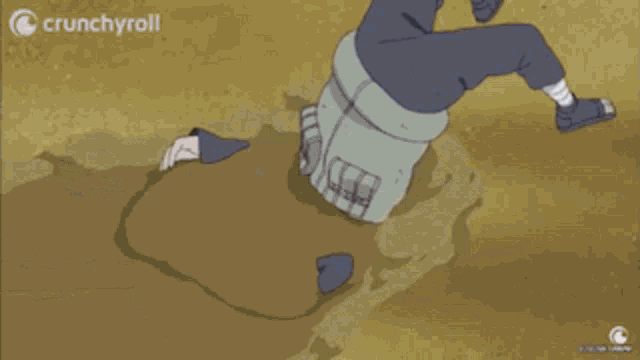 a person is standing on top of a rock with a crunchyroll logo in the corner .