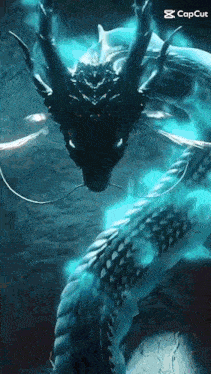 a dragon is glowing in the dark and has a very long tail