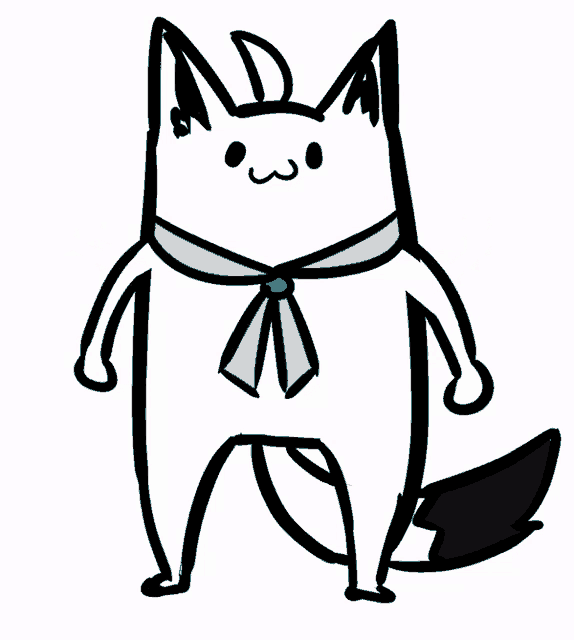 a drawing of a white cat wearing a blue scarf