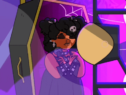 a cartoon drawing of a girl with a skull on her head