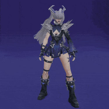 a cartoon character with horns and a blue dress