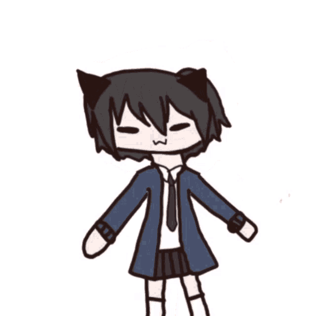 a drawing of a girl with cat ears standing on a box