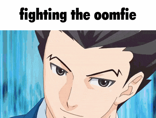 a cartoon of a man with the words " fighting the oomfie " on the bottom