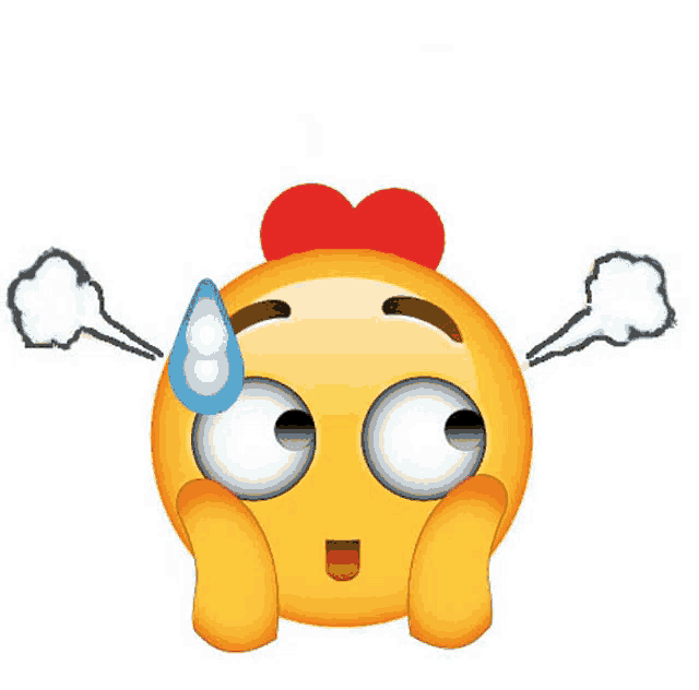 a yellow smiley face with a red heart on its head and steam coming out of its ears