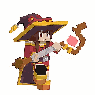 a cartoon character in a witch costume is holding a sword and a wand
