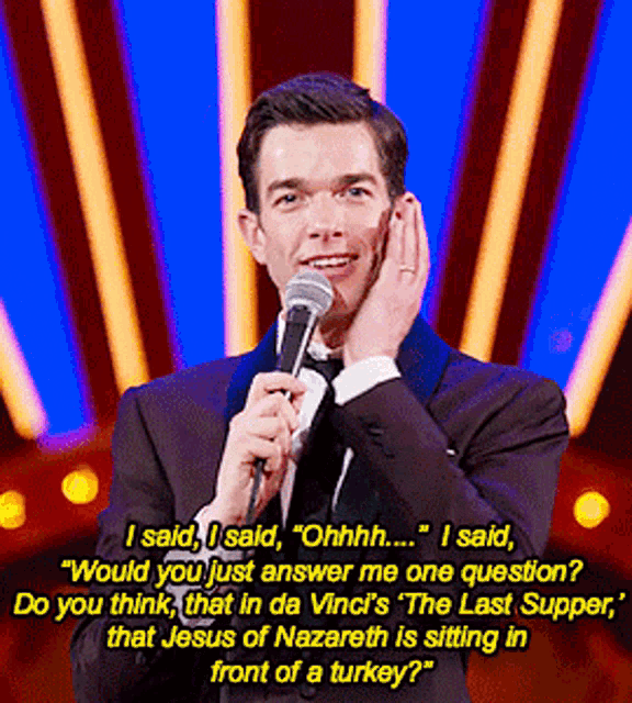 John Mulaney Jesus Sitting In Front Of A Turkey GIF - John Mulaney Jesus Sitting In Front Of A Turkey Last Supper GIFs