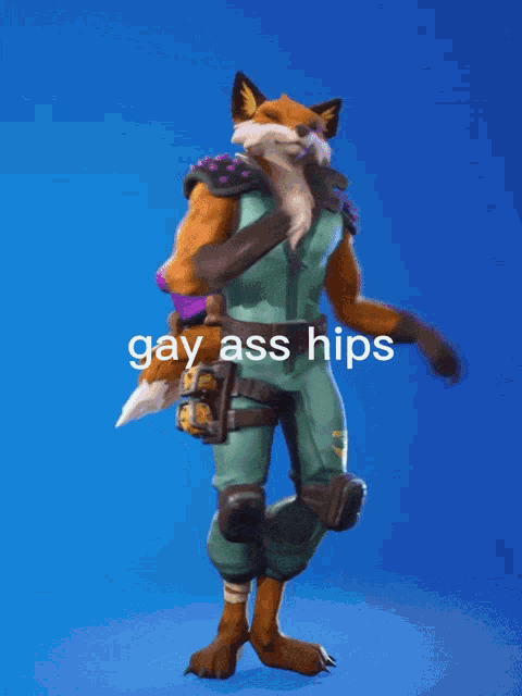 a picture of a fox with the words gay ass hips written on it
