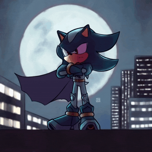 a drawing of shadow the hedgehog in a cape
